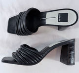 Dolce Vita Square Toe Strap Block Heeled Mules in‎ Croc Embossed Black Size 10 Photo 0