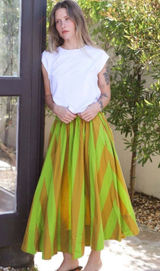 NEW Free People Lime Green & Mustard Striped Maxi Skirt Small Photo 0