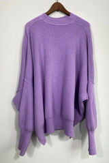 Free People Purple Ribbed Knit Oversized Balloon Sleeve Sweater M Photo 0