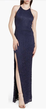 Love By‎ Design Vesta Stretch Lace Maxi Dress Long Cross Back Blue Size L READ Photo 0