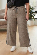 Nine West‎ Wide Leg Plaid Pant Brown Black Side Stripe Drawstring 1X Sporty Chic Photo 0