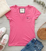 Abercrombie & Fitch Y2K Womens Pink V-Neck Short Sleeve Pocket T-Shirt Size M Photo 0