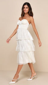 LULU’S Com-Pleat-Ly Charming Ivory Organza Tiered Strapless Midi Dress Photo 0