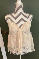 Jessica Simpson Striped Cream Peplum Cami with Lace Trim Photo 0