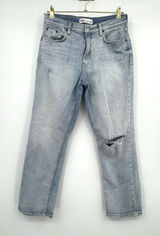 ZARA Straight leg High Rise Distressed Jeans Womens Size 8 Light Wash Boho Denim Photo 0