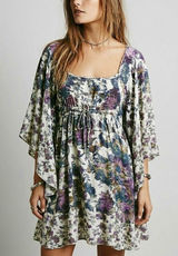 Free People Heart of‎ Gold Dress M Moody Floral Bell Sleeve Boho Whimsigoth Mini Photo 0