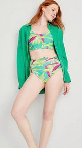 NWT Old Navy Teal World High-Waisted Bikini Swim Floral Quick Drying SZ S #1211 Photo 0