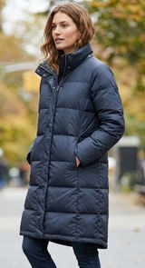 L.L. Bean Black Puffer Full‎ ZIp Goose Down Bodywarmer Trench Coat Size M Photo 0