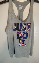 Nike‎ Womens XL Dri-FIT Racerback Tank Top Gray Just Do It Graphic Athletic Cut Photo 0