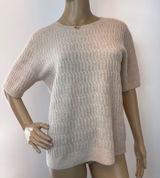 Magaschoni 100% Cashmere Short‎ Sleeve Sweater Cable Knit Beige Tan Womens S M Photo 0