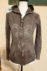 Sledge USA Zip Up Hoodie Women M Brown Studded Y2K Grunge Cyber Goth Wings Photo 0