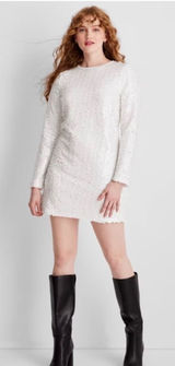 Future Collective Dress Women White Sequin Long‎ Sleeve Mini Party Sparkle XL Photo 0