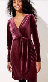 LOFT Velvet Wrap Large Plumberry Faux Wrap Cocktail Holiday Party Dress Photo 0