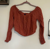 Aeropostale Dusty Rose Pink Long‎ Sleeve Lightweight Cropped Swissdot Blouse Lrg Photo 0