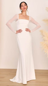 Lulus Luxe Bridal Lovingly Yours White Mesh Long Sleeve Wedding Maxi Dress XL Photo 0