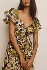NWT Anthropologie Moon River V-Neck Shirred Midi Dress Sz. M Photo 0