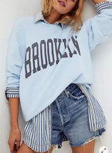 Free People Retrobrand Small Brooklyn Terry Sweatshirt Oversized Blue Photo 0