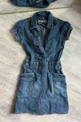 Vintage Hydraulic Y2K Denim Short Sleeve Button Down Mini Dress Size 0 XS Photo 0