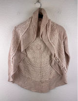 Anthropologie Knitted & Knotted Cardigan Wool‎ Sz S Beige Crochet Fringe Boho Photo 0
