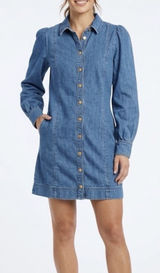 Sézane Organic Cotton Denim Dress Crest Buttons Blue Mini Shirt Dress Size 40 M Photo 0