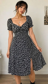 Y2K Cottagecore Coa Floral Dress Puff‎ Sleeve Coquette Fairy Largetal Cowgirl Photo 0