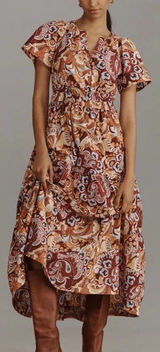 Anthropologie Somerset Maxi Dress S Retro Paisley Floral 100% Cotton Smocked Photo 0