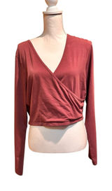 PINK Victoria's Secret Wrap Top Long Sleeve‎ Mauve Rose Stretch Tee Size XL NWT Photo 0