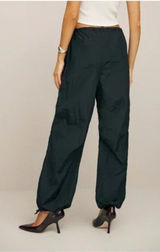 Reformation Camden Pants Black Women's S Utility Nylon Drawstring Hem Relaxed Photo 0