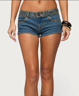 Edikted mini blue denim shorts with gold studs Photo 0