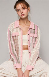 POL Patchwork Plaid LaceRelaxed Hooded Shirt Jacket Size Small Photo 0