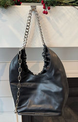 Steve Madden Black Chain Strap Ruched Hobo Bag Vegan Leather Magnet Closure New Photo 0