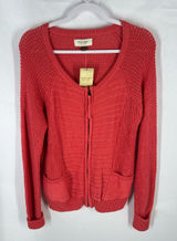 Sonoma Life + Style NWT Coral Open Knit Zip Cardigan Sweater L Photo 0