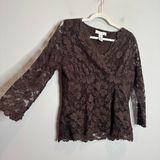 Vintage Y2K Chocolate Brown Lace Babydoll Blouse Large Romantic Whimsigoth Fairy Photo 0