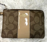 COACH Brown Gold Signature Coat Canvas Wristlet Photo 0
