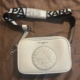 Karl Lagerfeld Paris Medallion Crossbody With Adjustable Strap White Bag Photo 0