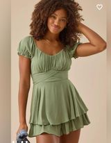 Altar’d State Haisley Layered Crossover Romper Sage Green Swiss Dot XL Photo 0
