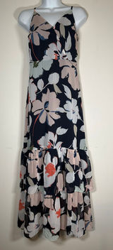 Banana Republic Maxi Dress Navy Blue Floral Tiered Ruffle Wedding Guest NWT 2P Photo 0