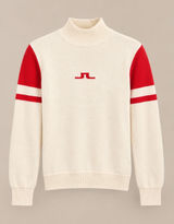J.Lindeberg Womens Sweater S White Red Leighton-Wool Coolmax Mock Neck Logo Photo 0