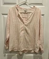 Joie Women Large Pink White Striped 100% Linen‎ Henley Blouse Boho Smocked Top Photo 0