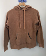 Margaret O'Leary XS Waffle Knit Hoodie Pullover Tan Camel Lounge Comfy Photo 0