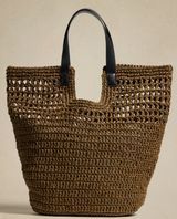 Banana Republic Paper Straw Shopper Tan Black Strap Vegan Beach Tote Bag OS Photo 0