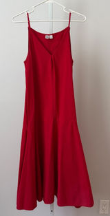 Uniqlo U Cotton Relaxed Coastal Minimalist Seersucker Midi Cami Dress Red M Photo 0