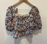 Abercrombie Fitch Womens Smocked Square‎ Neck Puff Sleeve Floral Crop Top Size S Photo 0