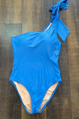 J. Crew Blue Bow One-Shoulder One Piece Swimsuit Size 12 Photo 0