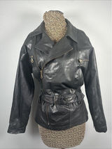 Boutique Europa Womens Leather Jacket Coat Black Moto‎ Biker Zip Belt 90s Photo 0