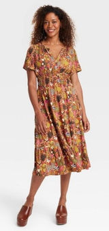 Target Latino Heritage Midi Dress Tropical‎ Resort V-Neck Women Brown Small NWT Photo 0