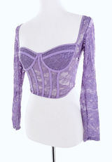 SheIn Women’s Lavender Purple Lace Bustier Corset Top Long Sleeve Floral Sheer XS Photo 0