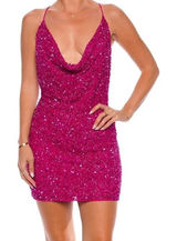 Retrofete Mich Sequin‎ Beaded Pink Mini Dress Size Small Photo 0