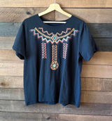 Vintage 90s Southwestern Geometric Graphic T Shirt Black Tribal Desert Print Photo 0