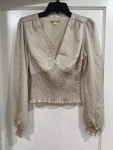 Gianni Bini Cream V-Neck Smocked-Waist Long Sleeve Blouse XS Photo 0